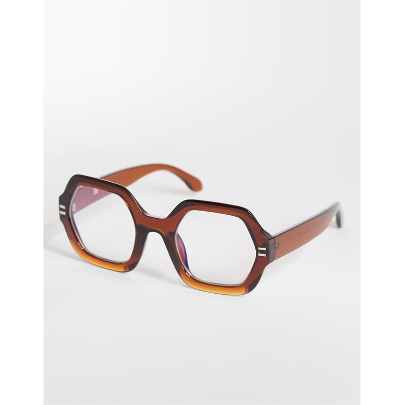 Reclaimed Vintage hexagonal blue light glasses in chocolate