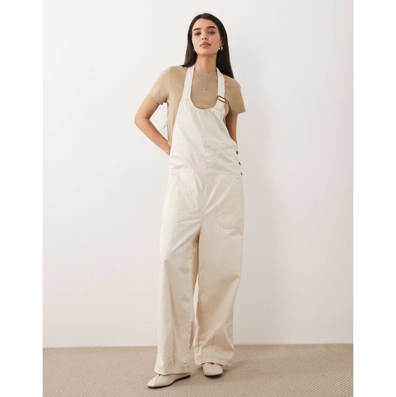 Free People boho chuck on dungarees in ivory-White