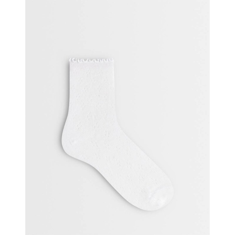 Pieces pointelle frilly trim socks in white