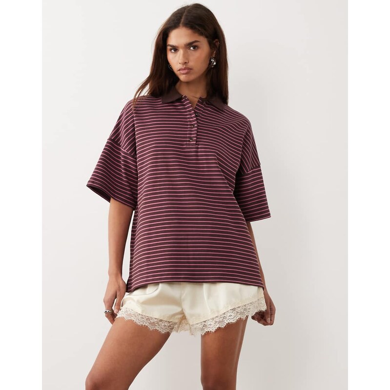 Bronze Snake Nelly striped polo top in berry-Red 114423494
