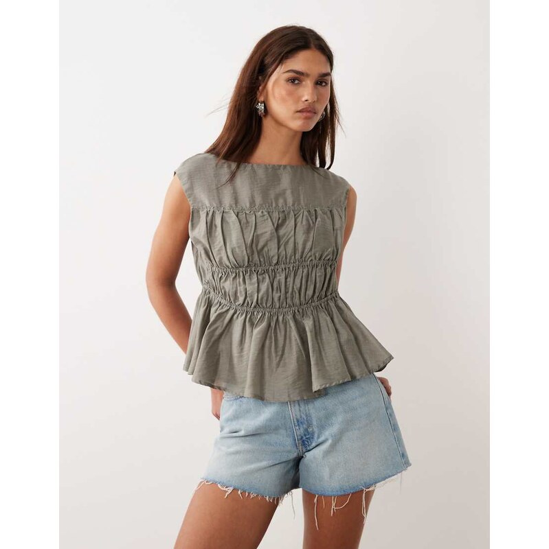 Bronze Snake Cierra shirring top in pebble-Brown 114423492
