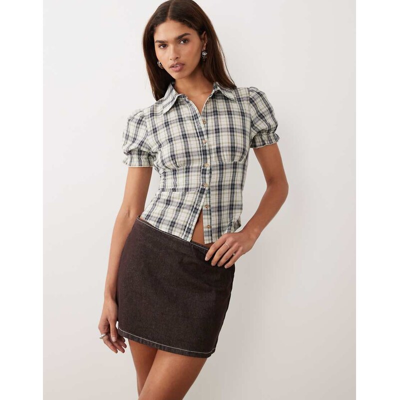 Bronze Snake Astra short sleeve shirt in beige check-Multi 114423493