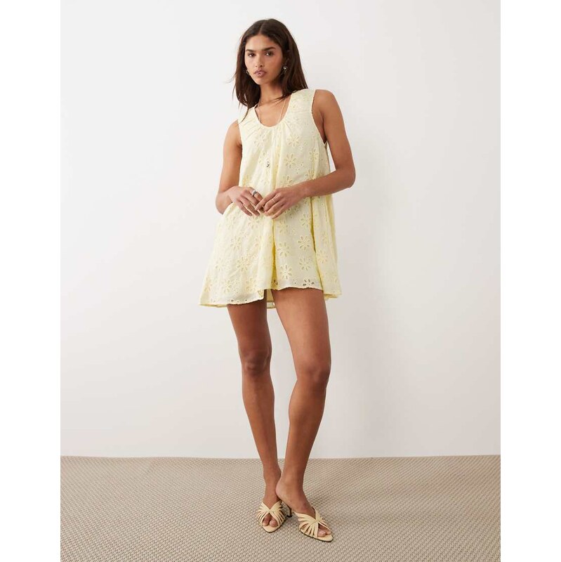 Bronze Snake Samira scoop neck broderie smock dress in lemon yellow 114423500