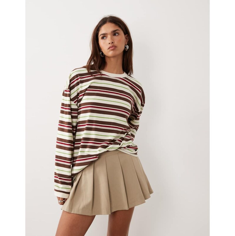 Bronze Snake Tim stripe long sleeve top in chocolate-Brown 114423495