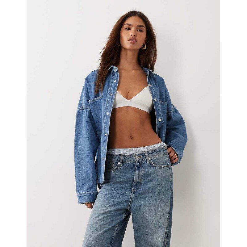 Bronze Snake drop shoulder long sleeve denim shirt in blue 114423496