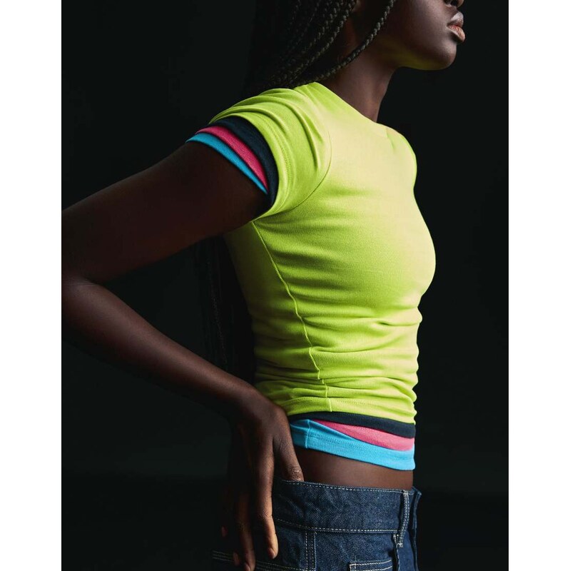 Bershka Short sleeve crew neck t-shirt in lime-Green 114423577