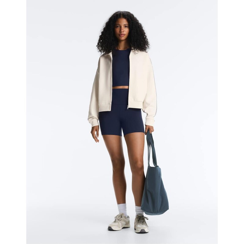 OYSHO Herringbone side tape piqué cotton jacket in pale ecru-Neutral 114423572