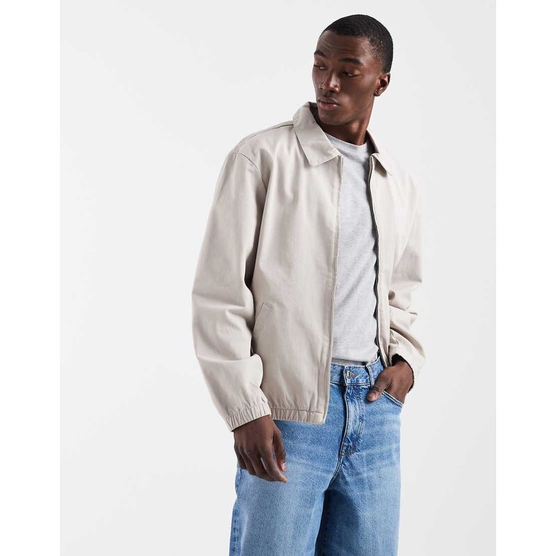 ASOS DESIGN cotton harrington jacket in light grey