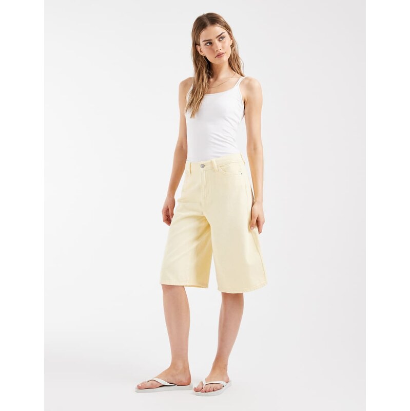 Pieces longline denim shorts in pale yellow