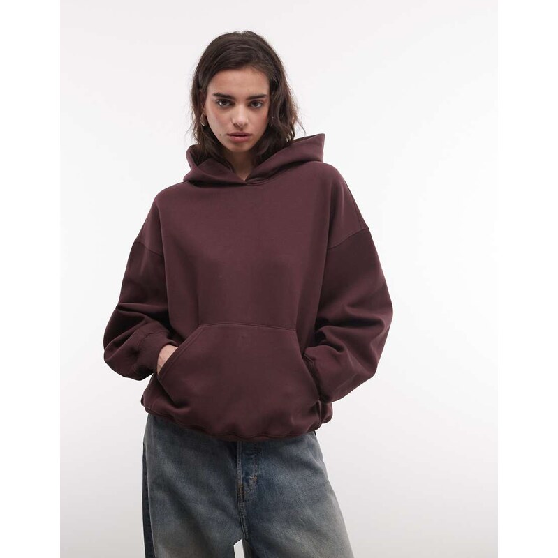Weekday oversized heavyweight jersey hoodie in burgundy-Red 114423528
