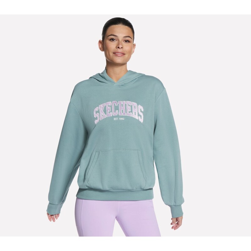 Skechers Ženy Collegiate Pullover mikina v Světle Šedá/Zeleno