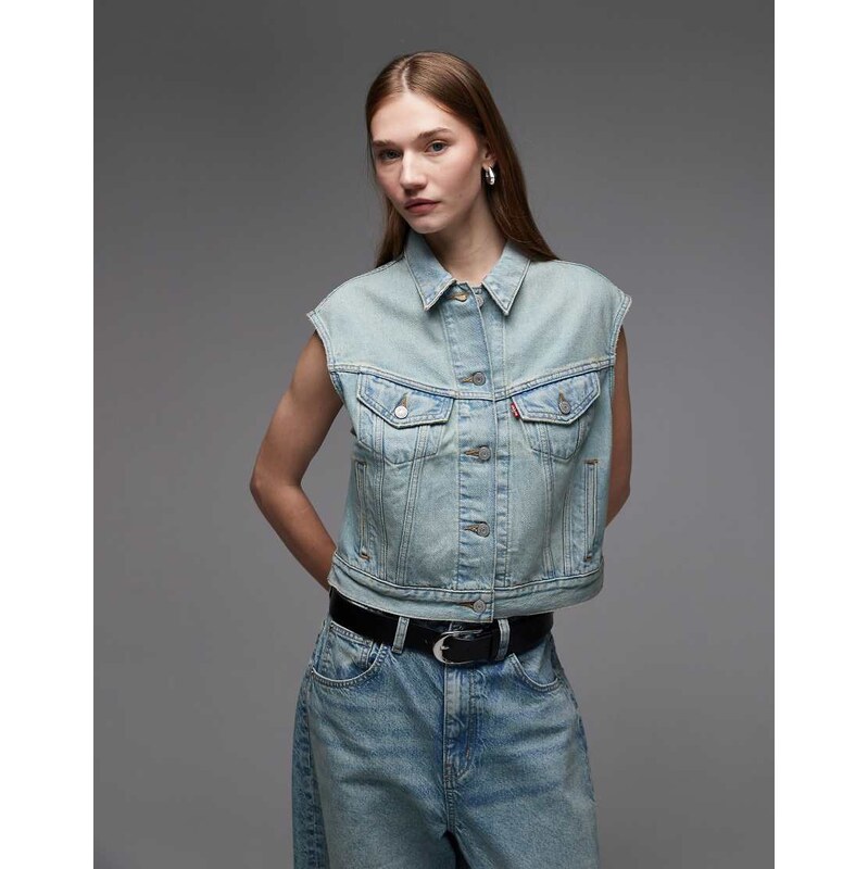 Levis 90s shrunken denim trucker gilet in light blue 114780944