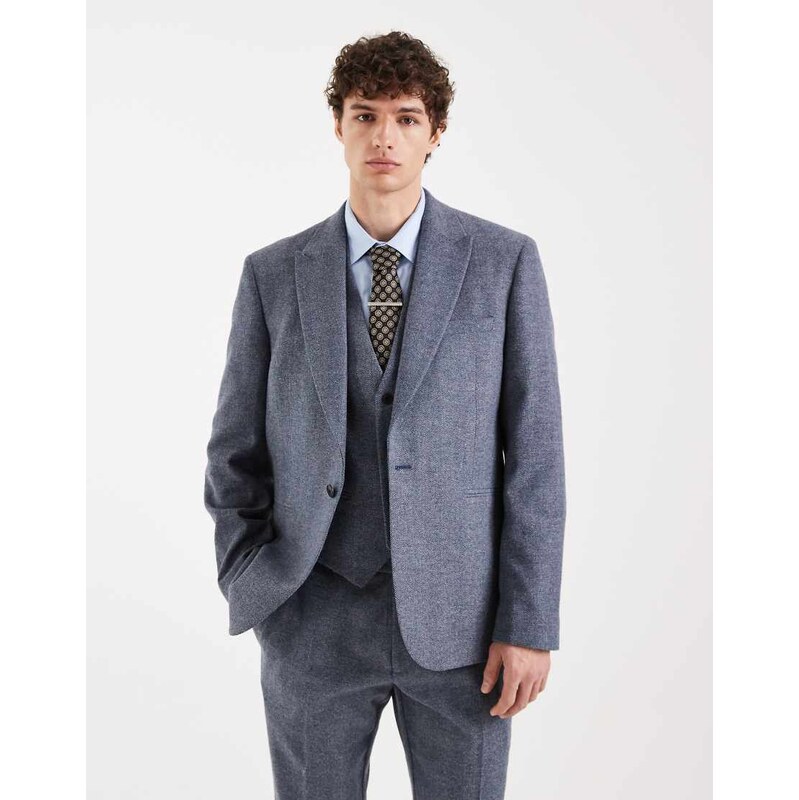 ASOS DESIGN wool mix slim suit jacket in grey herringbone