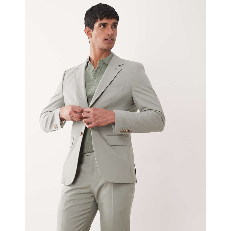 Selected wool blend slim fit blazer in green-Blue