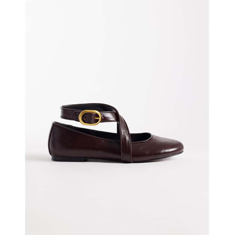 ASOS DESIGN Leash cross strap ballets in chocolate-Brown