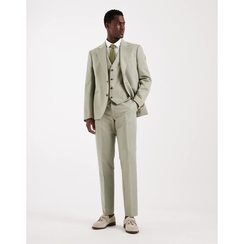 ASOS DESIGN slim suit trousers in linen rich sage twill-Green