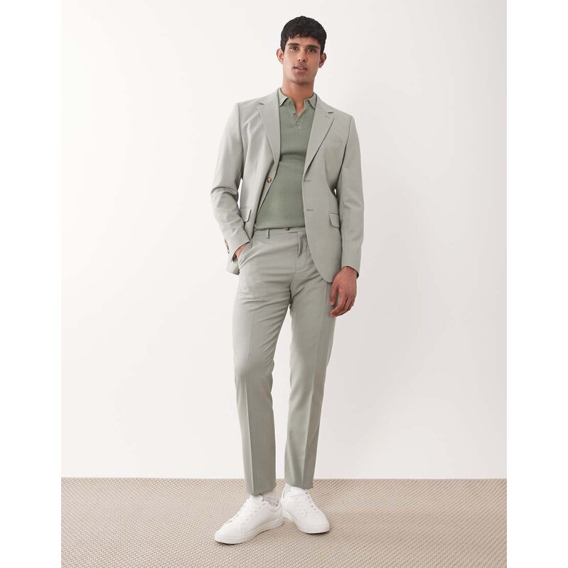 Selected slim fit suit trousers in light green-Blue