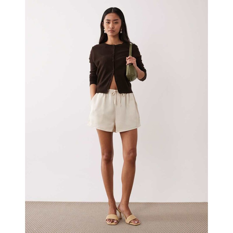 Pretty Lavish satin drawstring shorts co-ord in oyster-White 115711598