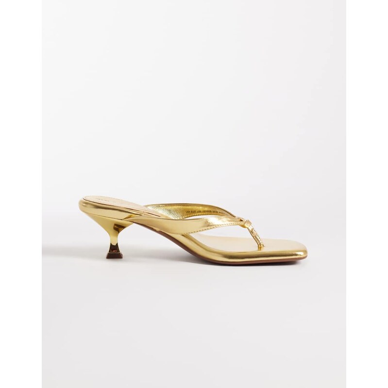 ASOS DESIGN Havana toe thong kitten heel sandals in gold 115516776
