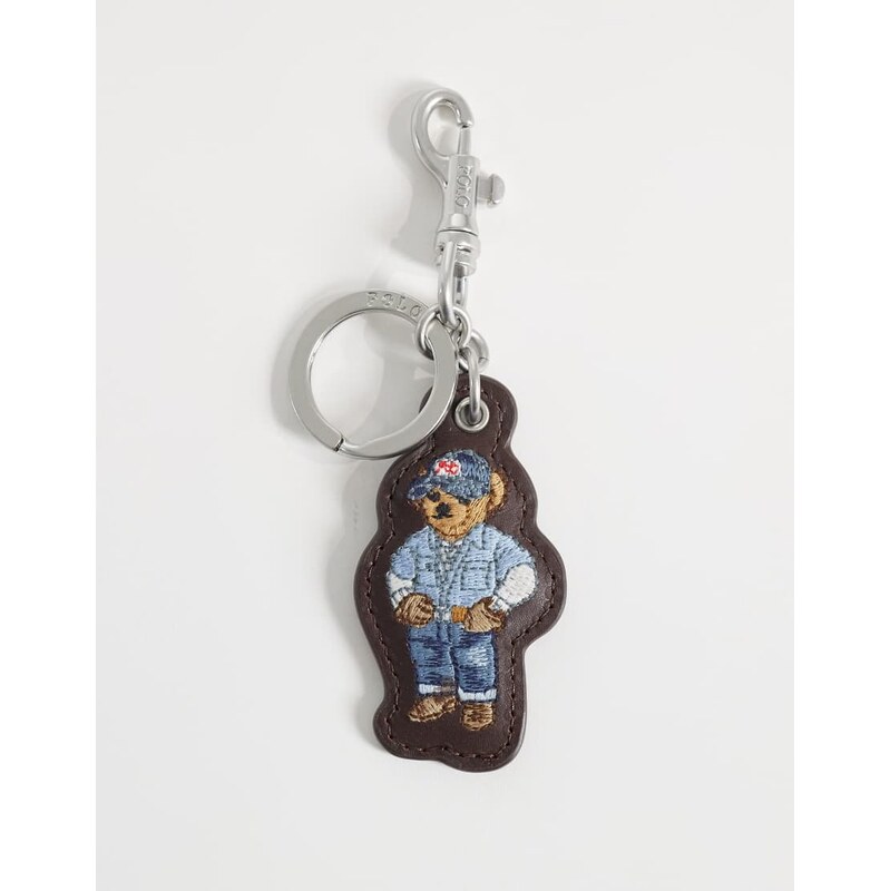 Polo Ralph Lauren bear leather keyring fob in dark brown-Green