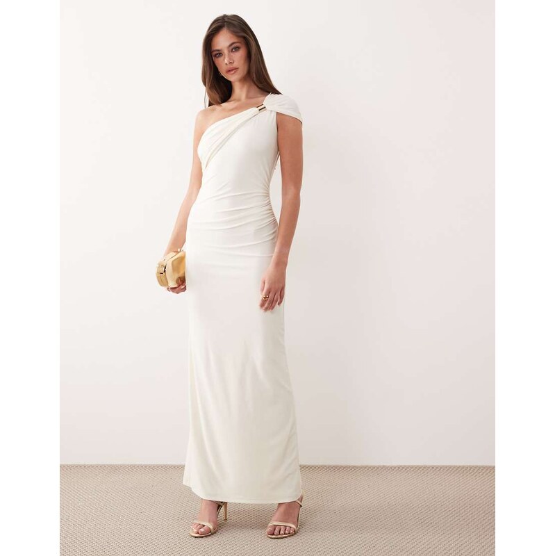 Forever New slinky one shoulder hardware detail maxi dress in cream 114425863