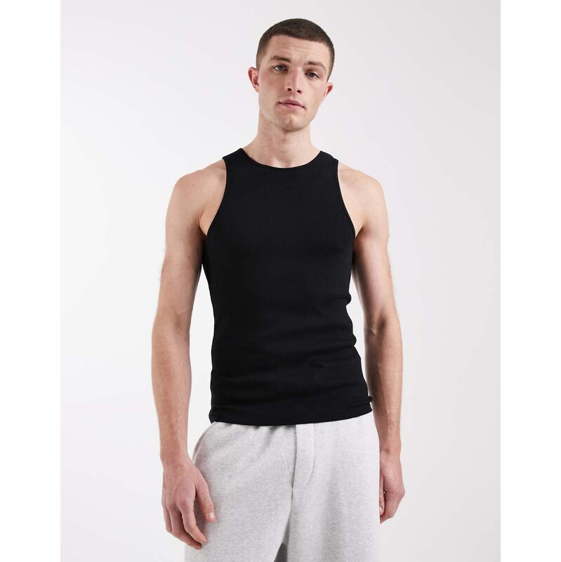 ASOS DESIGN Essentials muscle fit rib vest in black