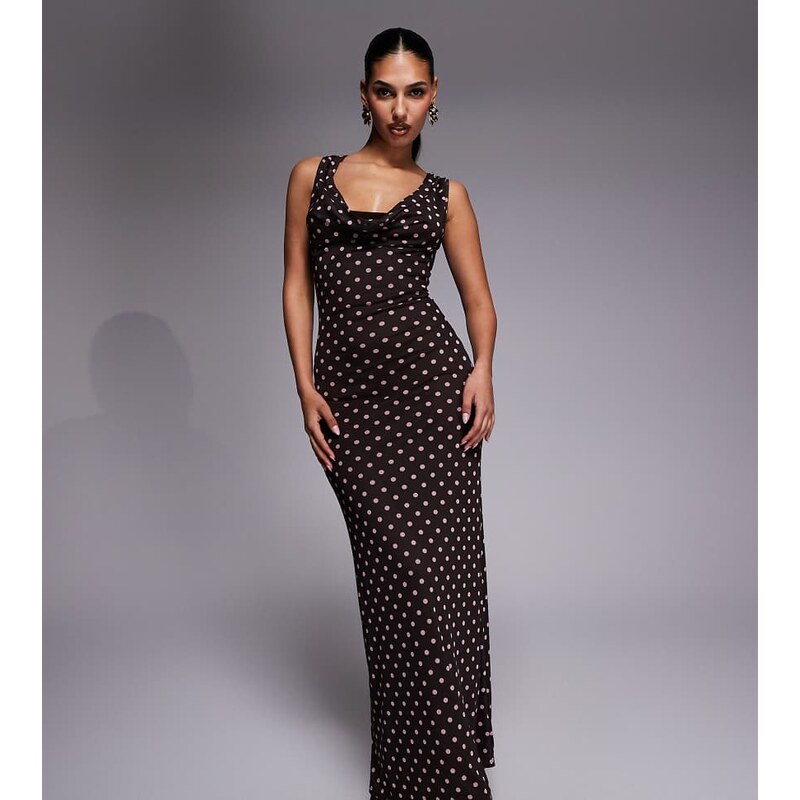 Kaiia exclusive slinky tie drape waist cowl back maxi dress in