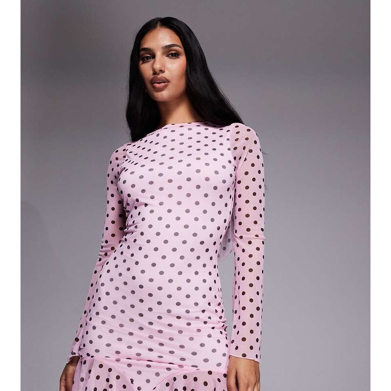 Kaiia exclusive slinky long sleeve ruffle hem open back mini