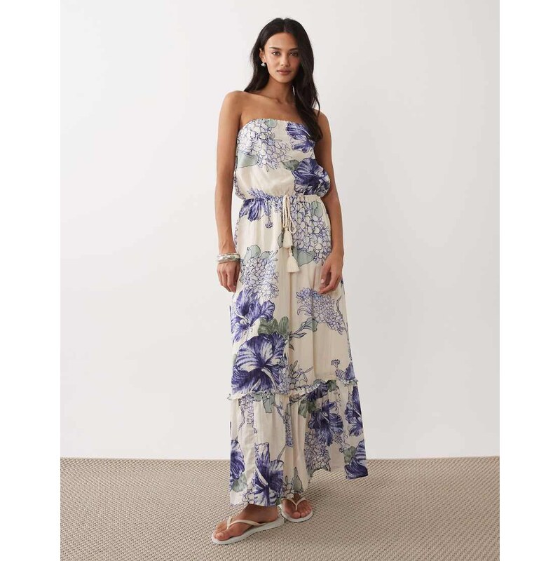 Abercrombie & Fitch bandeau tiered maxi dress with floral print in 114425888