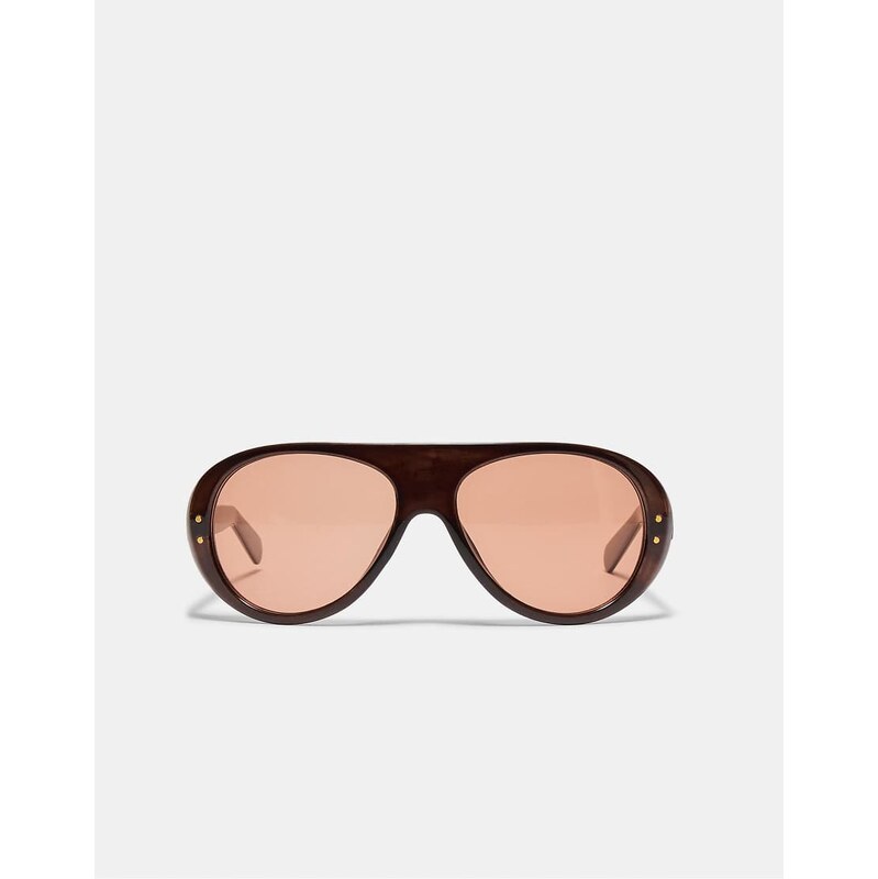 Stradivarius Round detail sunglasses in khaki-Green 114456477