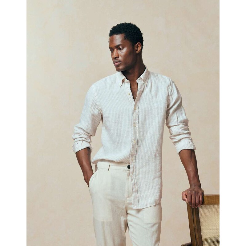 Polo Ralph Lauren icon logo striped linen long sleeve shirt in