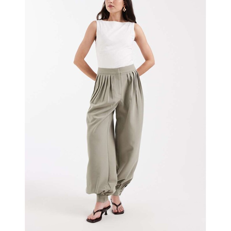 4th & Reckless tailored pleat front balloon leg trousers in sage