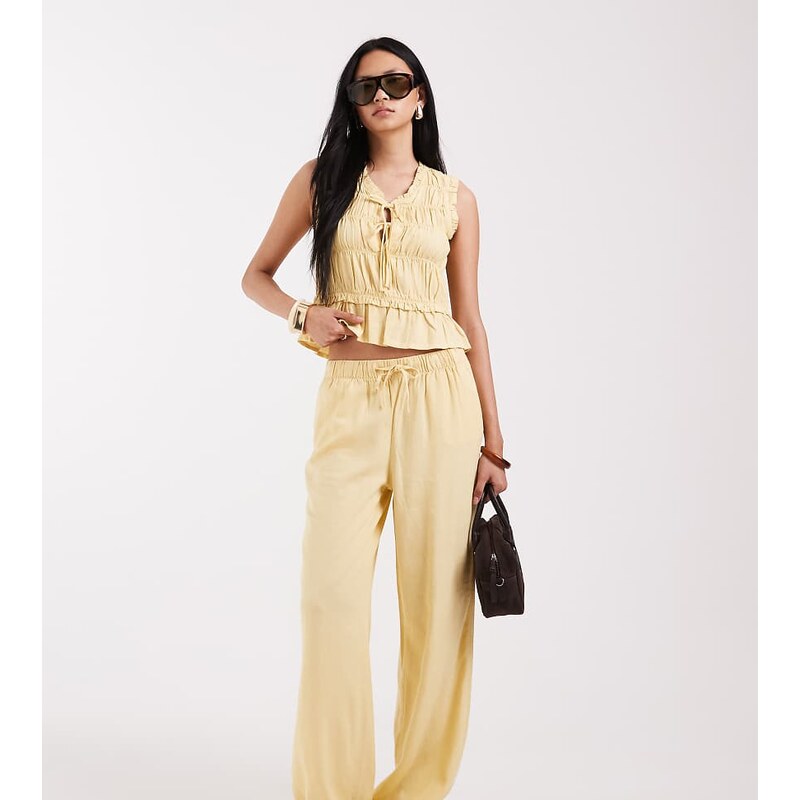 ONLY Tall linen blend pull on trousers co-ord in pale yellow