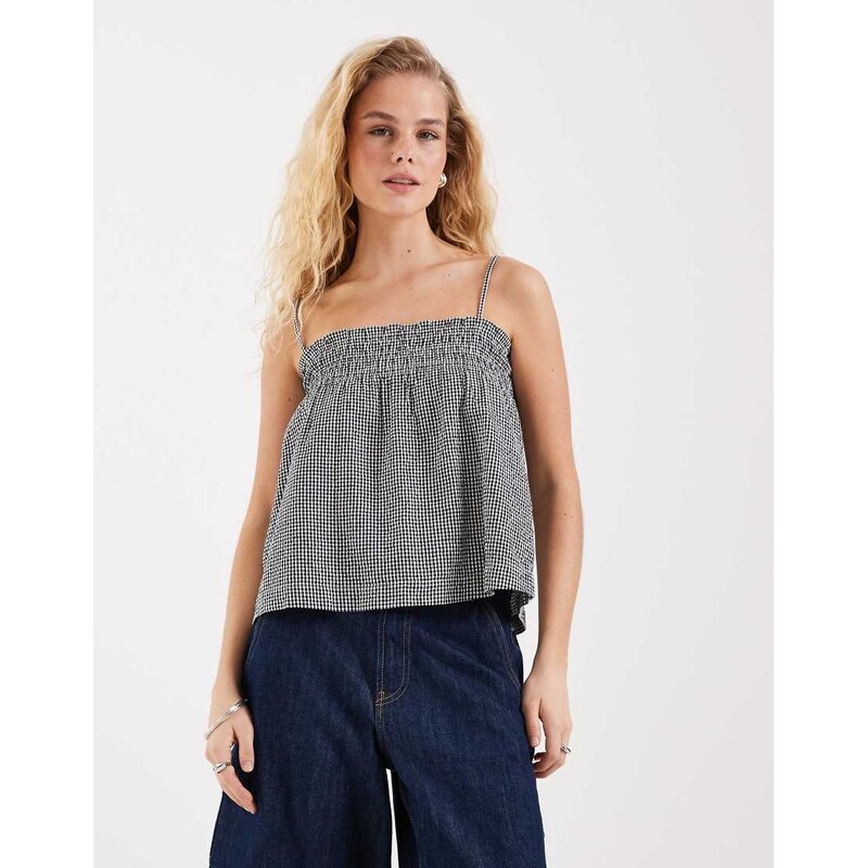 JJXX seersucker gingham top in black and white