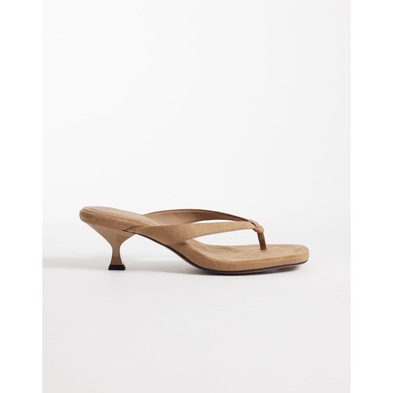 ASOS DESIGN Havana toe thong kitten heel sandals in taupe suedette 115520767