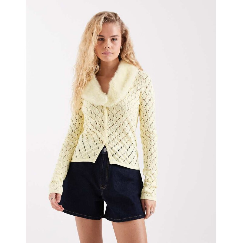 House of Sunny Peggy cardigan with detachable faux fur collar in 114425843