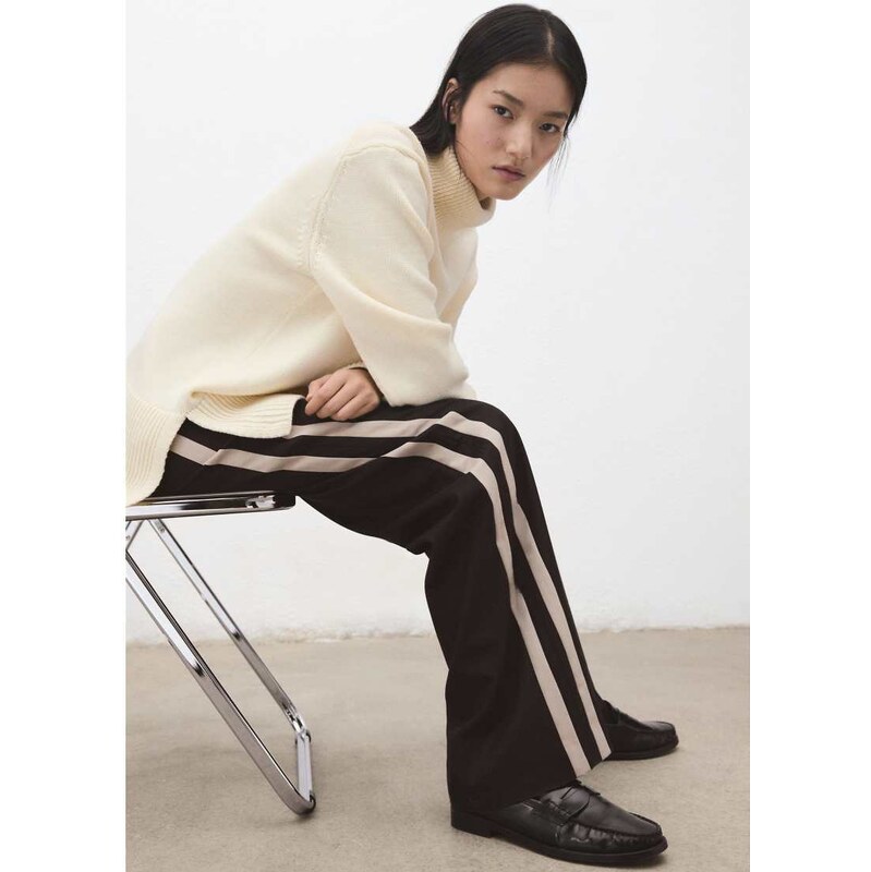 Mango side stripe tailored trouser in chocolate-Brown 114425844