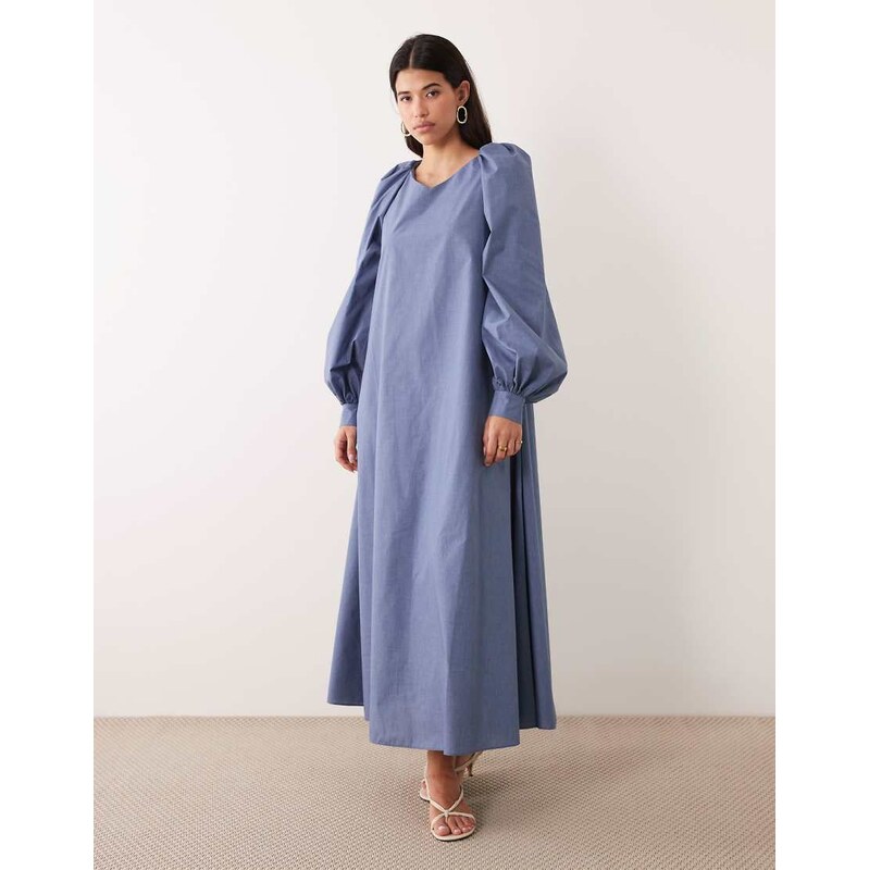 Daska oversized balloon sleeve maxi dress in dark blue