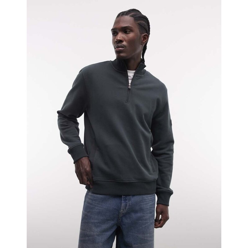 Barbour International Ehan half zip logo sweatshirt in dark green 114425853