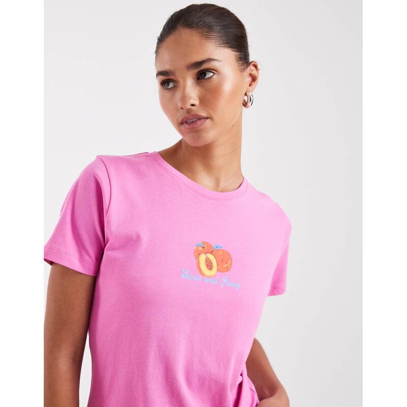 JJXX tee with peach print in pink 108323115