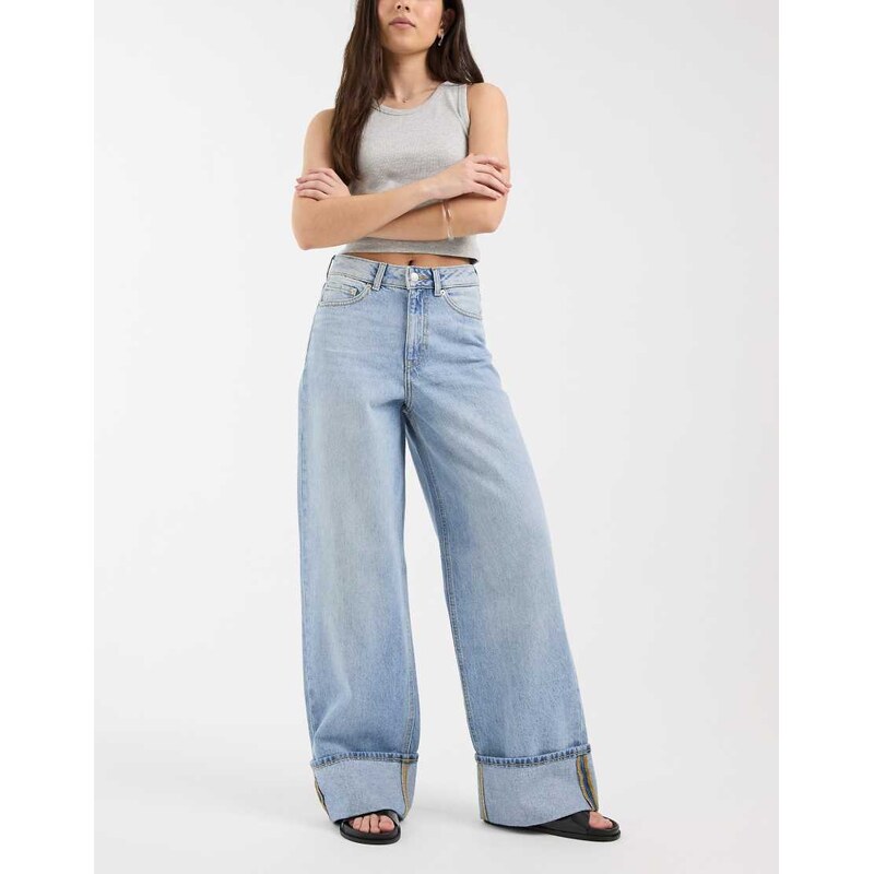 JJXX Tokyo wide leg jeans with turn up in light blue