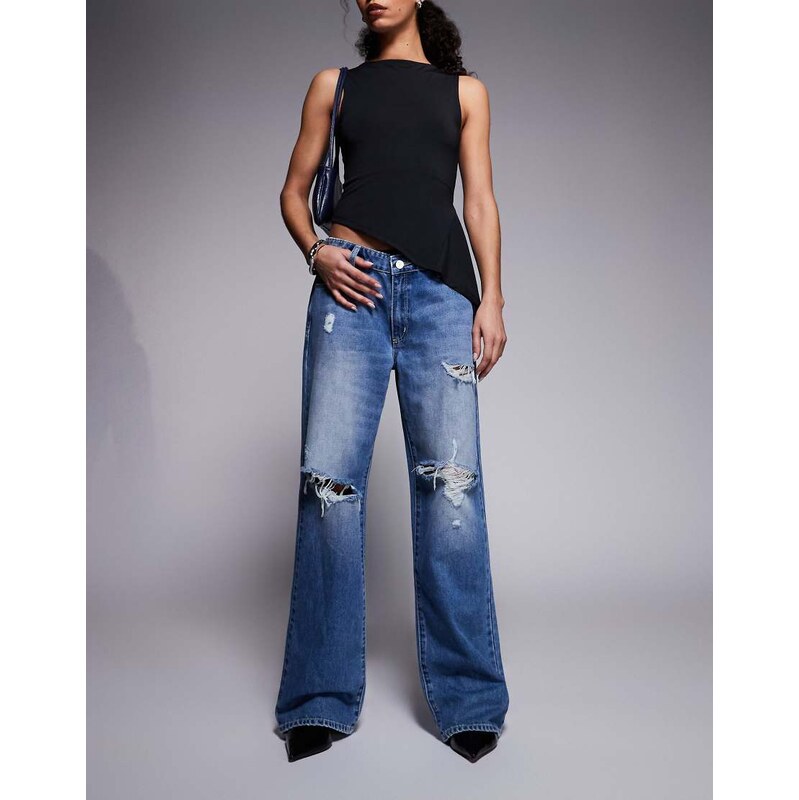 Abrand Jeans Abrand 99 baggy ripped jeans in mid wash blue 114425873