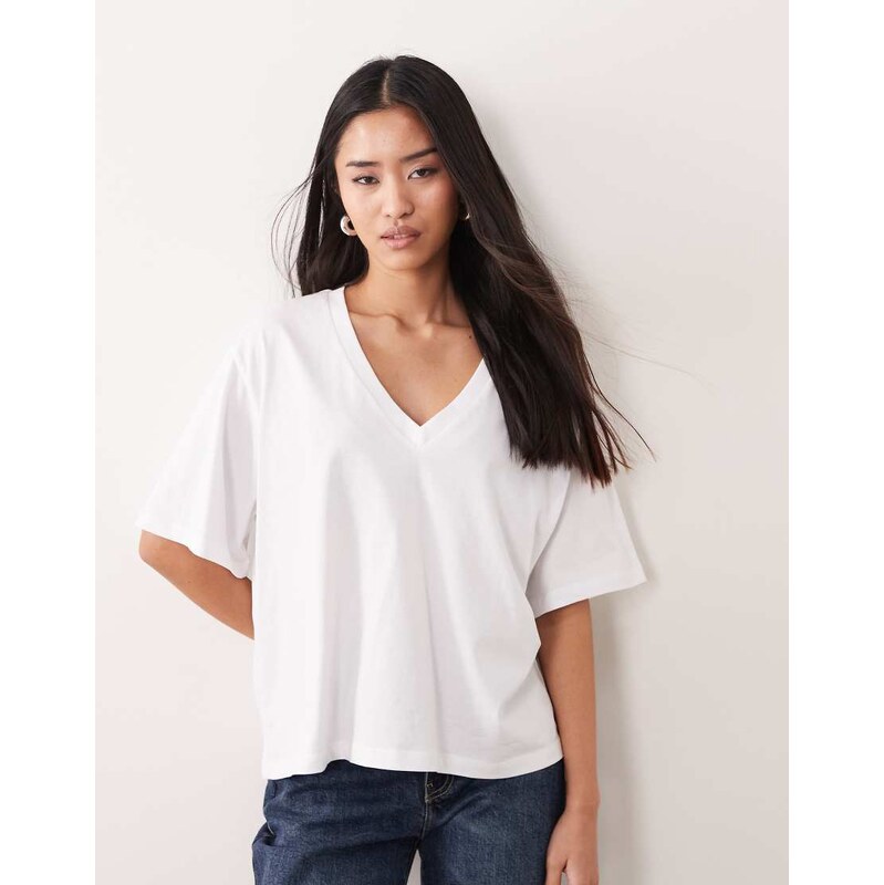 ASOS DESIGN short sleeve v neck boxy top in white