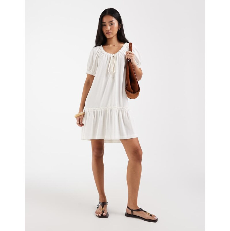 ONLY linen blend dropped hem mini dress in white