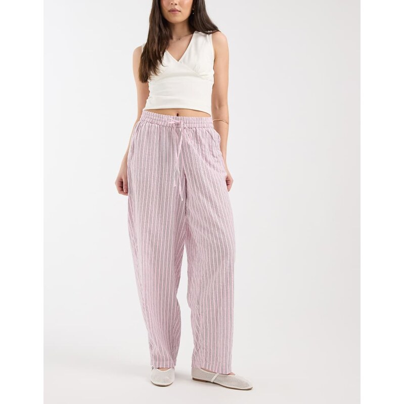 JJXX barrel seersucker stripe trousers in pink