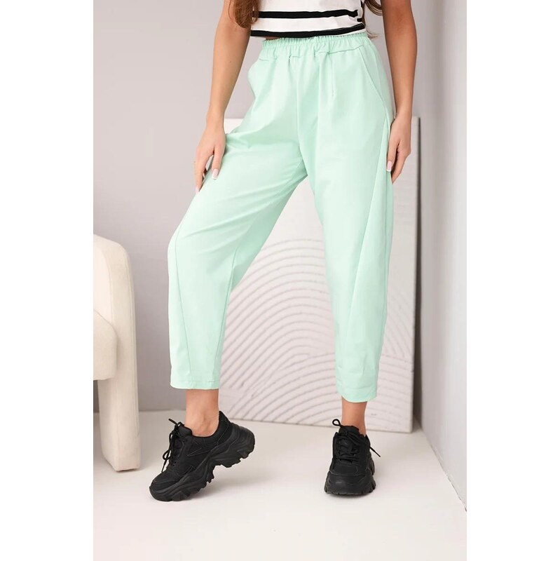 MladaModa Kalhoty s kapsami model 6527-1 mentolové