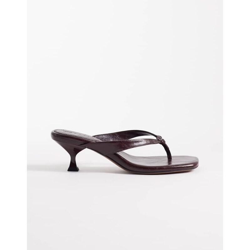 ASOS DESIGN Havana toe thong kitten heel sandals in chocolate-Brown 115516781