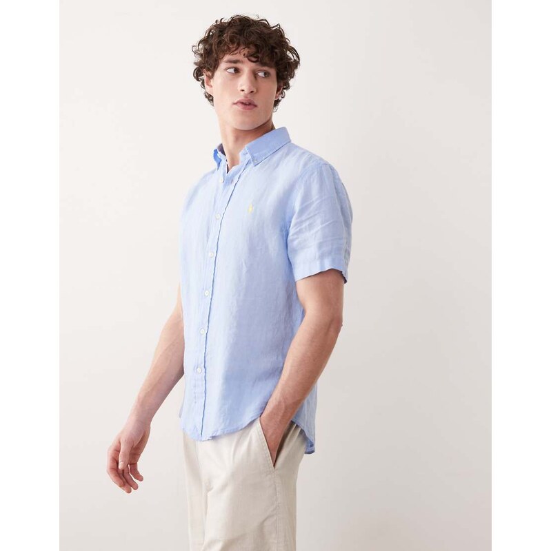 Polo Ralph Lauren icon logo linen short sleeve shirt in blue