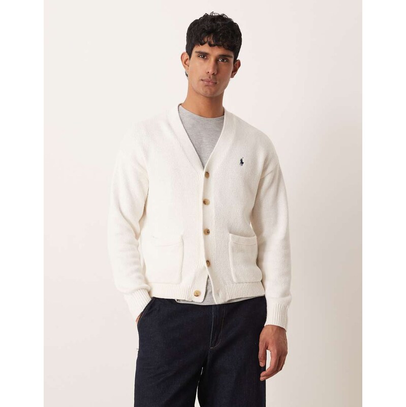 Polo Ralph Lauren icon logo knitted cardigan in white