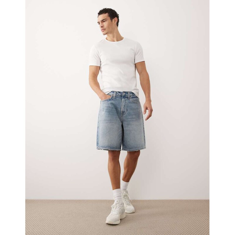 Abercrombie & Fitch baggy jorts in light blue wash 114425889